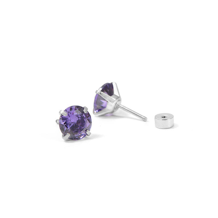 עגילי אמתיסט עגולים | זהב לבן